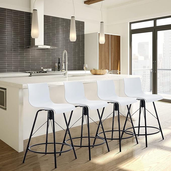 annjoe Swivel Bar Stools Metal Counter Height Stools Plastic Seat Chairs Set of 4 for Indoor Outdoor Home Kitchen Business (24" White)