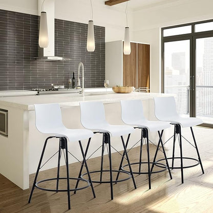 annjoe Swivel Bar Stools Metal Counter Height Stools Plastic Seat Chairs Set of 4 for Indoor Outdoor Home Kitchen Business (24" White)