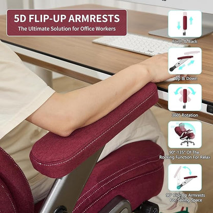 Big and Tall Office Chair, 600lbs Heavy Duty Desk Chair with 5D Arms, Adjustable Lumbar Support & Height, Tilt Function, Fabric High Back Ergonomic Executive Computer Chair with 3'' Casters