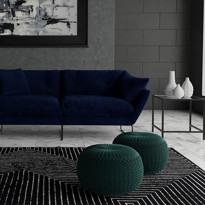 SIMPLIHOME Grafton Transitional Round Pouf in Teal Velvet Fabric for the Living Room, Bedroom and Kids Room