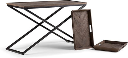 SIMPLIHOME Damien SOLID AGED ELM WOOD and Metal 50 inch Wide Modern Industrial Console Table in Distressed Natural Elm for the Living room Entryway and Bedroom