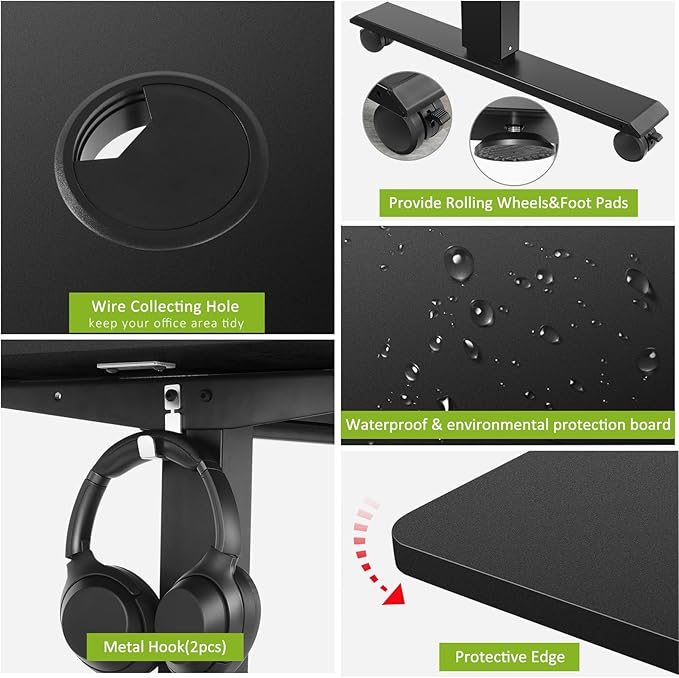 farexon Electric Standing Desk Adjustable Height, 70.8 x 27.5 Inch Sit Stand up Desk with Large Mouse Pad, Double Metal Hook,4 Wheels,4 Memory Preset Heights Home Office Computer Desk,Black