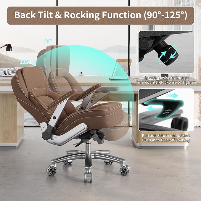 Big and Tall Office Chair, 600lbs Heavy Duty Desk Chair with 5D Arms, Adjustable Lumbar Support & Height, Tilt Function, Fabric High Back Ergonomic Executive Computer Chair with 3'' Casters