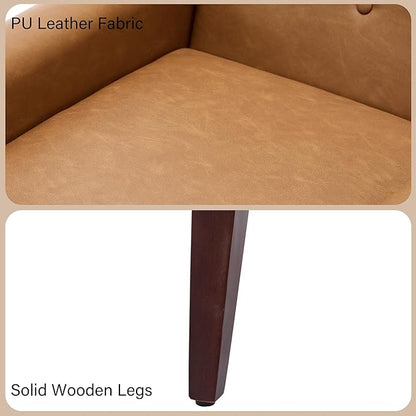 Accent Chair, Mid-Century Modern PU Leather Chairs with Arms for Living Room, Comfy Upholstered Club Single Sofa Armchair for Bedroom Waiting Room with Solid Wood Frame（Leather Brown, Set of 1)