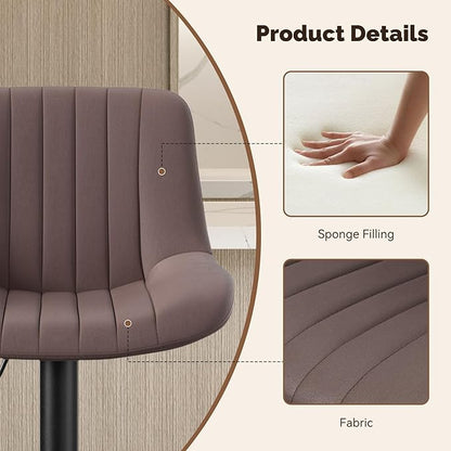 Nalupatio Bar Stools Set of 2, Adjustable Modern Swivel Bar Stools with Backs, Counter Height Performance Fabric Island Chairs for Home Kitchen, Dark Brown