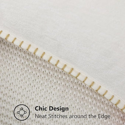 decorUhome Chenille Soft Throw Pillow Covers 12x20 Set of 2, Lumbar Velvet Farmhouse Neutral Decorative Euro Pillow Covers with Stitched Edge for Couch Sofa Bed Home Decor, Cream White
