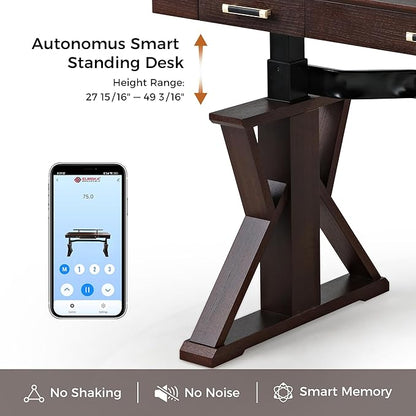 EUREKA ERGONOMIC Ark SWS Standing Desk, 63 inch Executive Desk w Drawers,Modern X-Shaped Leg Luxury Home Office Computer Desk w Monitor Stand,Colorblock Smoked Oak