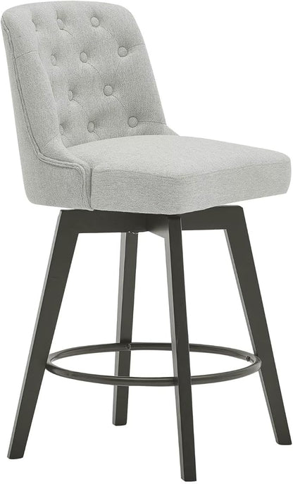 MINCETA Bar Stools Set of 2, 26 Inch Upholstered Barstools with Low Tufted Back and Footrest, Swivel Counter Height Barstools for Kitchen Island Home Bar Performance Fabric Greige