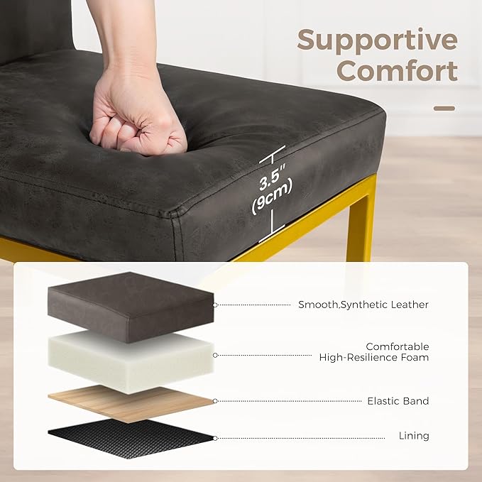 MAISON ARTS Counter Height Bar Stools with Back Set of 4 for Kitchen Counter, 24 Inch Modern Upholstered Faux Leather Barstools Farmhouse Bar Chairs Luxury Island Stools Support 330LBS, Grey & Gold