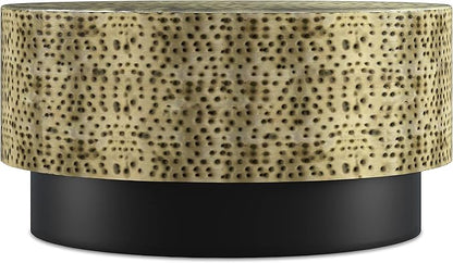 SIMPLIHOME Montrose Metal Coffee Table - 30 inch Wide Solid Iron Round Living Room Table in Antique Gold and Black, Modern Industrial Cocktail Table for Lounge with Hand-Hammered Texture, Assembled