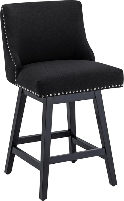 Bar Stool, 26 Inch Upholstered Barstools with 13.8" High Back and Footrest, Swivel Counter Height Barstools for Kitchen Island Home Bar Performance Fabric Black