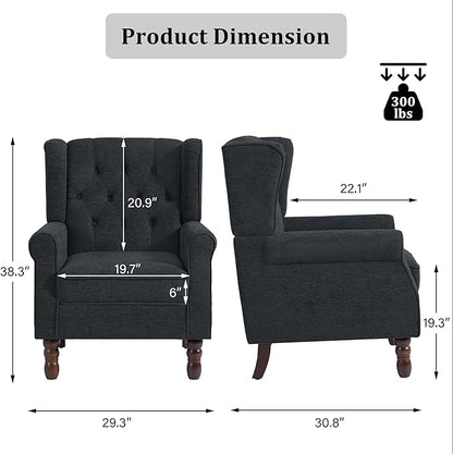 High Back Accent Chair, High Wingback Chair for Living Room, Button-Tufted Upholstered Fabric Armchair with Solid Wood Legs, Comfy Single Sofa Reading Chair for Bedroom, Dark Navy