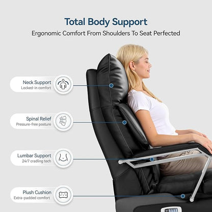 M80A Dual Motor Electric Executive Office Chair with Footrest, Comfortable Reclining Office Chair Wide Seat, Big and Tall Ergonomic Leather Home Office Desk Chair (Black,Multi-Functionality)