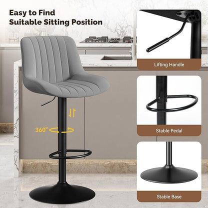 Nalupatio Bar Stools Set of 4, Adjustable Modern Swivel Bar Stools with Backs, Counter Height Performance Fabric Island Chairs for Home Kitchen, Dark Grey