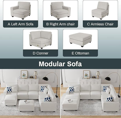 Legend Vansen Modular Sectional Sofa U Shaped Couch with Ottoman Modern Reversible Corner Sectional Couch for Living Room (Cream, U Shaped Sofa-3)
