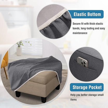 H.VERSAILTEX Ottoman Cover Slipcover Square Fit Length 36"-37" Footrest Sofa Slipcovers Stool Cover Footstool Protector Covers Feature Thick Durable Linen Look Fabric Removable Washable - Heather Grey