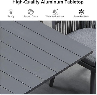 PURPLE LEAF 5 Pieces Oversized Square Outdoor Dining Set with Patio Aluminium Dining Table and Wicker Chairs Modern Furniture Cushions Sets for Backyard Indoor Decor Kitchen Gray