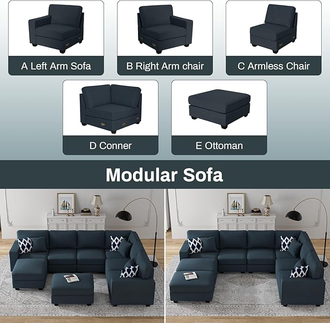 Legend Vansen Modular Sectional Sofa U Shaped Couch with Ottoman Modern Reversible Corner Sectional Couch for Living Room (Charcoal, U Shaped Sofa-3)