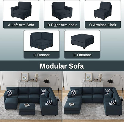 Legend Vansen Modular Sectional Sofa U Shaped Couch with Ottoman Modern Reversible Corner Sectional Couch for Living Room (Charcoal, U Shaped Sofa-3)