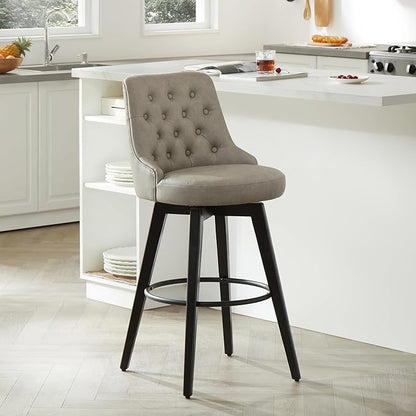 Watson & Whitely Bar Stools, 360° Swivel Upholstered Bar Stool with Back, 30" H Bar Height Barstools, Set of 2, Faux Leather in Stone Grey