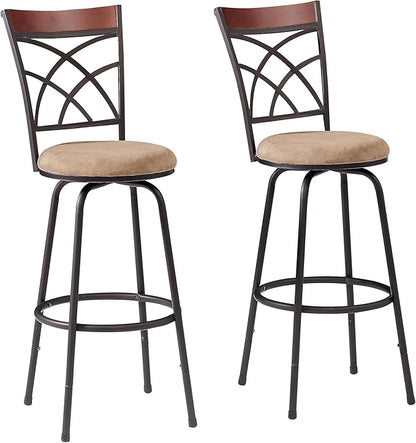 VECELO Bar Stools, 24/29" Adjustable Barstool,Swivel Counter Stool with Upholstered Seat,Steel Bistro Pub Chairs, Wood Top Backrest,Set of 2
