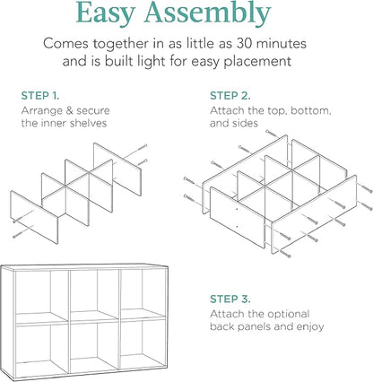 Best Choice Products 6-Cube Storage Organizer, 13.5in Shelf Opening, Bookcase, Display Shelf, Customizable w/ 3 Removable Back Panels – Dark Gray