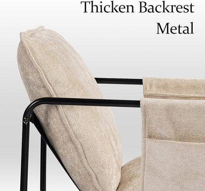 Modern Accent Chair Set of 2 Comfortable Living Room Chairs with Armrests, Bedroom Reading Chair, Chenille Upholstered Lounge Metal Chair
