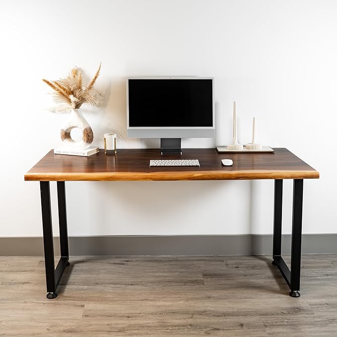 Solid Walnut Wood Computer Desk – Live Edge Wooden Home Office Desk with Sturdy Metal Legs – Handmade Real Wood Table for Work, Study, or Gaming - 48” x 27”