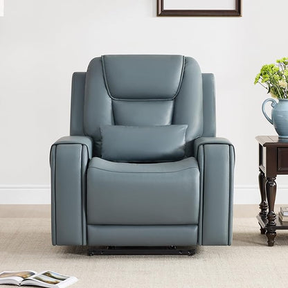 CHITA Electric Power Lift Recliner Chair for Elderly with Massage and Heat, Large Lay Flat Genuine Leather Recliner Chair with Cup Holders, USB Ports, Power Headrest, Independent Backrest, Navy