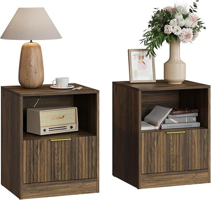 3-Piece Modern Bedroom Furniture Set, Wide 8-Drawer Dresser & 1-Drawer Nightstands Set of 2, Natural Wood Dresser and Nightstand Sets for Bedroom, Hallway, Walnut