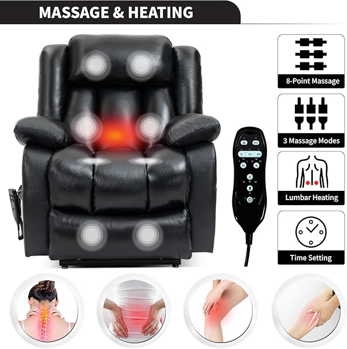 Recliner Chairs for Adults, Power Lift Chair for Elderly, Oversized Bedroom Chair with Massage&Heat, Leather Nursery Glider Chair for Living Room, Sofa Chair Home Theater Seating with Lumbar Support