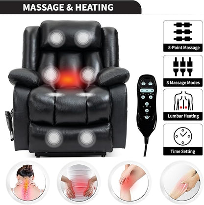 Recliner Chairs for Adults, Power Lift Chair for Elderly, Oversized Bedroom Chair with Massage&Heat, Leather Nursery Glider Chair for Living Room, Sofa Chair Home Theater Seating with Lumbar Support