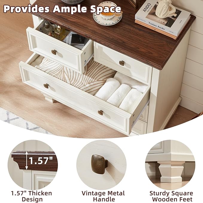 Farmhouse Bedroom Dresser and Nightstand Set of 4, 6 Drawer Tall & 5 Drawers Dresser & 2 Drawer Nightstand Set, Rustic Wood Bedroom Furniture Set for Livingroom, Hallway, White
