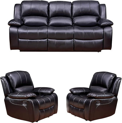 Betsy Furniture Black Bonded Leather Recliner Set, Sofa, Loveseat, Chair 8018