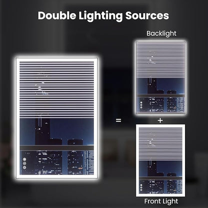 WTTY 28"X36" LED Bathroom Mirror with Black Frame, Bathroom Vanity Mirror with Lights for Wall, Front Light and Backlit, Anti-Fog, Dimmable, 3 Colors, Shatterproof, Memory, Horizontal/Vertical
