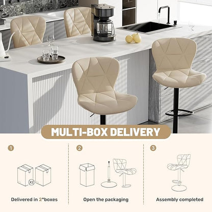 Bar Stools Set of 4,Adjustable Swivel Barstools, Faux Leather Bar Chairs,Upholstered Counter Height with High Backrest for Kitchen Island, Khaki