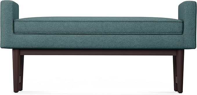 SIMPLIHOME Scott 46 inch Wide Contemporary Rectangle Ottoman Bench in Smoky Teal Linen Fabric , Assembled, For the Living Room and Bedroom