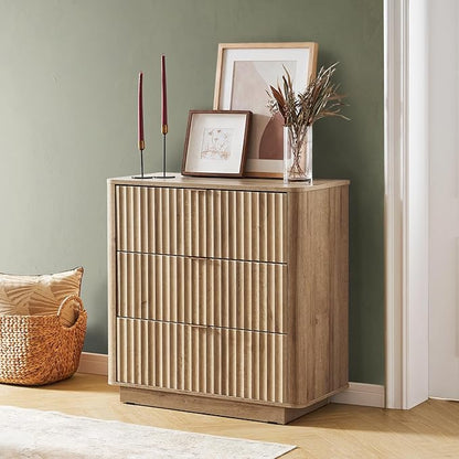 mopio Blake 3 Drawer Dresser for Bedroom, Chest of Drawers, Wood Dresser Organizer, Modern Farmhouse, Tall Night Stand, Enhanced Safety, Sturdy Compliant (1, Oak, One Size)