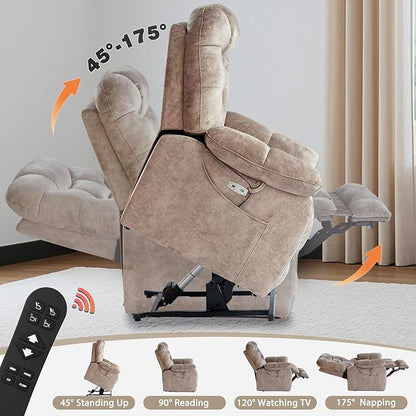 EONIX Large Lay Flat Power Lift Recliner Chair for Elderly with Heat and Massage, 400lbs Dual Motor Electirc Lift Chair with Extended Footrest, SLRY007062, Beige
