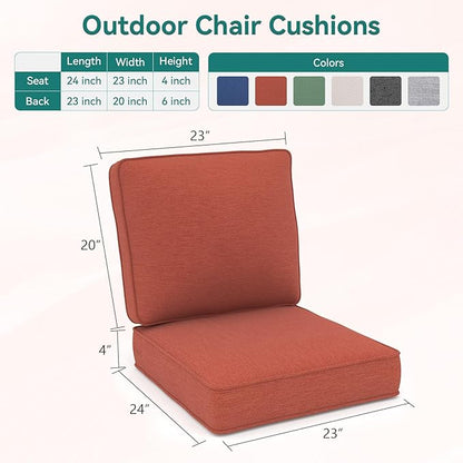 Outdoor Chair Cushions 23" x 24" x 4", Patio Deep Seat Replacement Cushions Set with Zippered Removable Cover, Weather-Resistant Olefin Fabric for Garden Chair Sofa Couch, Set of 6, Red