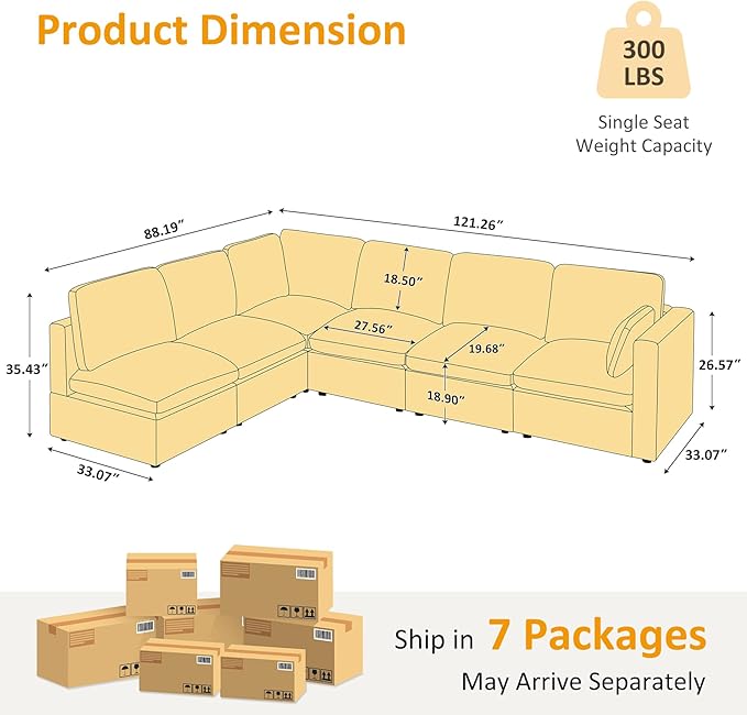 VANOMi Modular Sectional Sofa, Convertible Couch Modular Sofa Without Ottoman, Sectional Sofas for Living Room Small Apartments