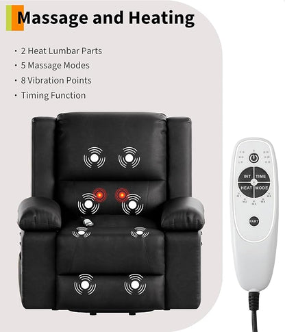 GarveeHome Oversized Wide Power Lift Recliner Chair - Heat and Massage, PU Leather, Adjustable Back and Legs, Electric Lift Chair Designed for The Elderly and People with Mobility impaired
