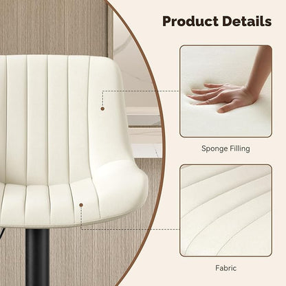 Nalupatio Bar Stools Set of 4, Adjustable Modern Swivel Bar Stools with Backs, Counter Height Performance Fabric Island Chairs for Home Kitchen, Off-White