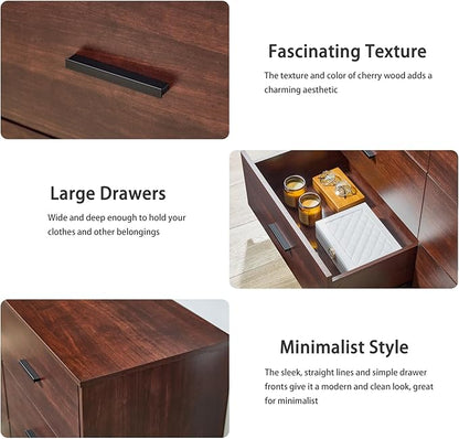 LIDYUK Dark Cherry Dresser for Bedroom, 6 Drawer Dressers & Chests of Drawers, Modern Wood Dresser, 48 Inches Wide Chest of Drawers for Bedroom, Hallway, Living Room