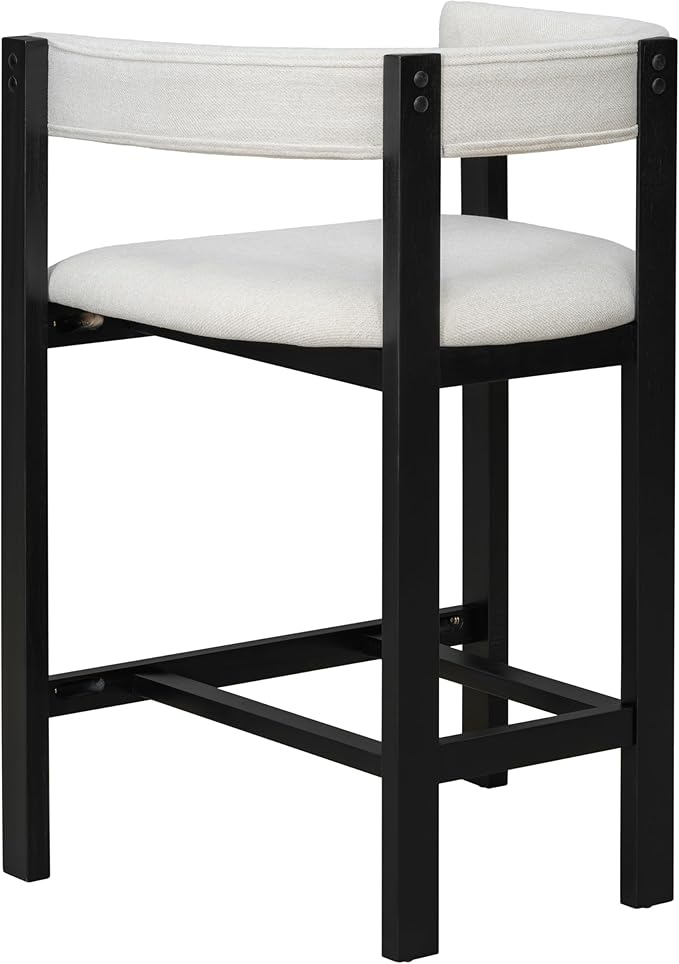 Christopher Knight Home Set of 2 Rylan Modern U-shape Fabric Upholstered Dining Room Counter Height Barstools,Kitchen Island Rubberwood Counter Stool,Armchair with Footrest+Curved Backrest,Beige+Black