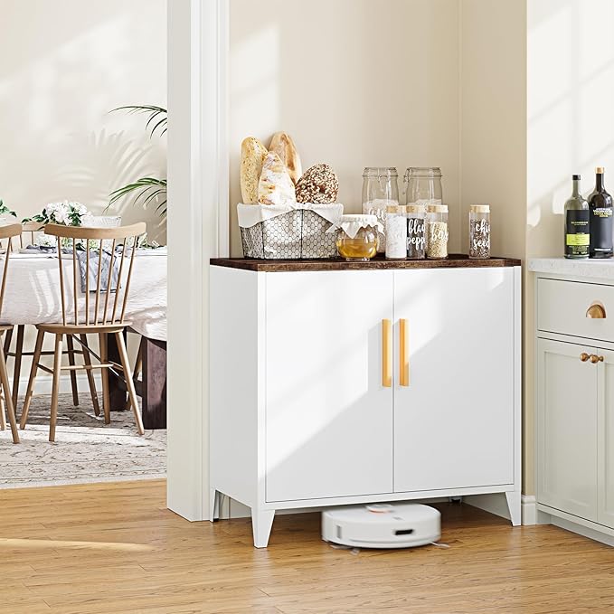 Letaya Storage Cabinet with 2 Doors,Adjustable Shelf, 16" Dx 32" Wx30 H Inches,Metal Sideboard Floor Cabinet for Entryway, Kitchen, White (White)
