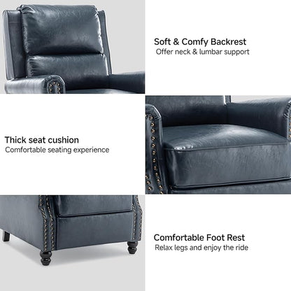 Lumibee Recliner Chair,Pushback Armchair for Small Spaces,Adjustable Backrest & Footrest Accent Chair in Comfy Fabric for Living Room, Bedroom-Navy Blue