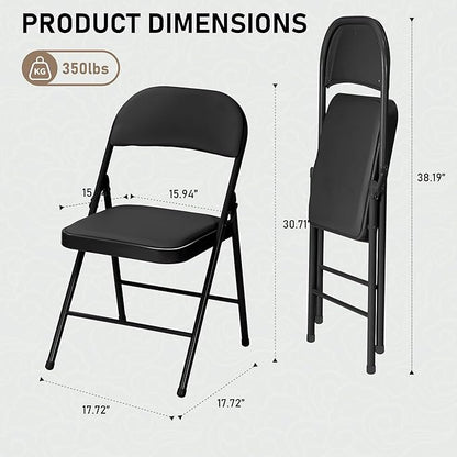 SEALAMB 30 Pack Black Folding Chairs with Padded Seats & Cushion, Durable Metal Foldable Chairs for Wedding Party, Commercial Chairs for Office School Church Events, 330lb Capacity (Black-PU, 30 Pack)