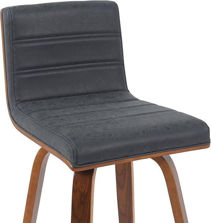 Vienna Modern Counter Height Swivel Bar Stool with Vintage Black Upholstered Seat and Walnut Finished Wood Frame Set of 4