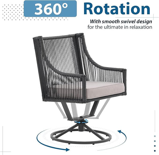 JOIVI Outdoor Swivel Patio Chair Set of 2, Rattan Dining Chairs with Armrest and Cushions, Outdoor Swivel Chair with Iron Frame for Garden, Lawn, Porch, Balcony